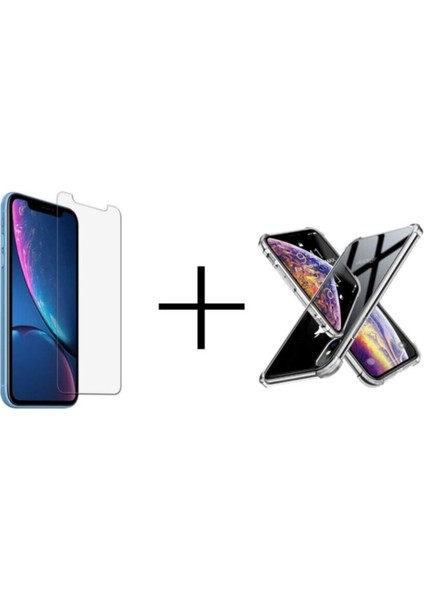 Iphone 11 Pro Max Şeffaf Sert Cam ve Şeffaf Tıpalı Kılıf 2'li Set
