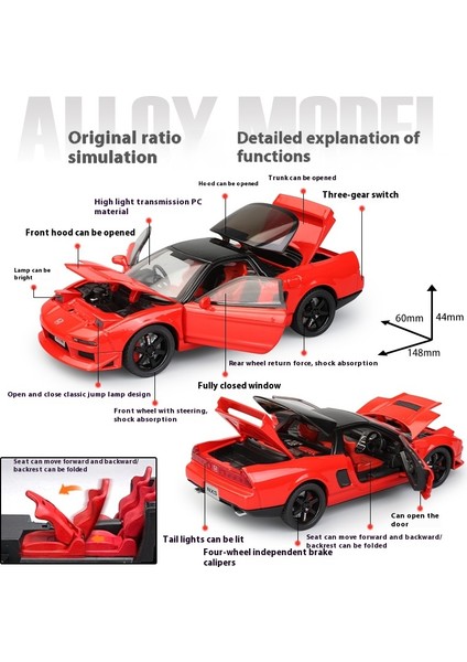 Honda Acura Nsx Na1 1:32 Supercar Yarış Spor Çift Alaşım Metal Pres Döküm Model Araba Geri Çekin Koleksiyon ve Hobi Hediyeler Mevcut (Yurt Dışından) modelleri