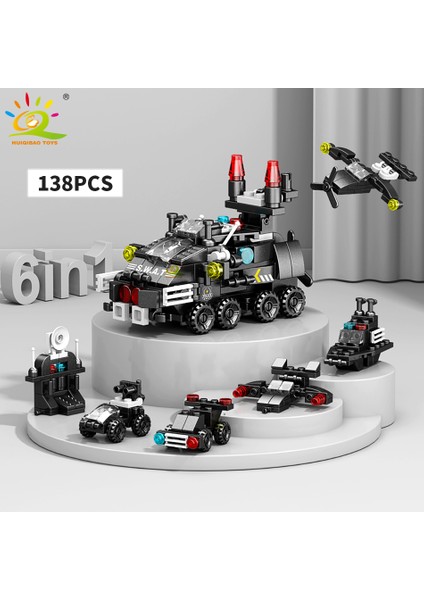 Huıqıbao 6ın1 Şehir Mühendisliği Araba Polis Kamyonu Yapı Taşları Tankı Helikopter Tuğla Yangın Söndürme Seti Oyuncaklar Çocuklar Için (Yurt Dışından)