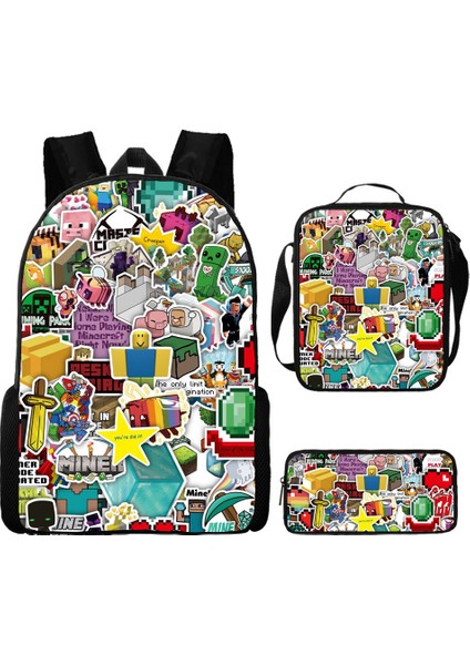 Ilkokul ve Ortaokul Öğrencileri Için My World Game Peripheral 3 Parça Okul Çantası (Yurt Dışından)