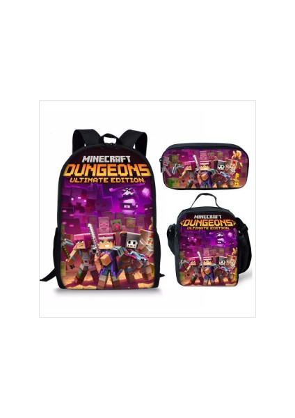 Ilkokul ve Ortaokul Öğrencileri Için My World Game Peripheral 3 Parça Okul Çantası (Yurt Dışından)