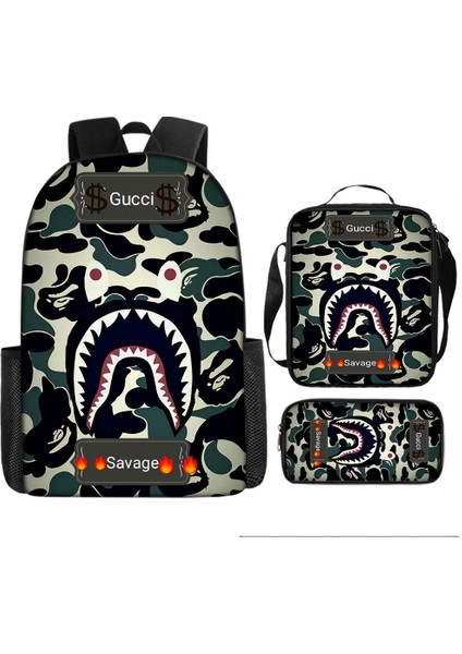 Köpekbalığı Üç Parçalı Okul Çantası Ilkokul Öğrencileri Omuz Çantası (Yurt Dışından)