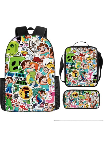 Ilkokul ve Ortaokul Öğrencileri Için My World Game Peripheral 3 Parça Okul Çantası (Yurt Dışından)