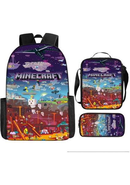 Ilkokul ve Ortaokul Öğrencileri Için My World Game Peripheral 3 Parça Okul Çantası (Yurt Dışından)
