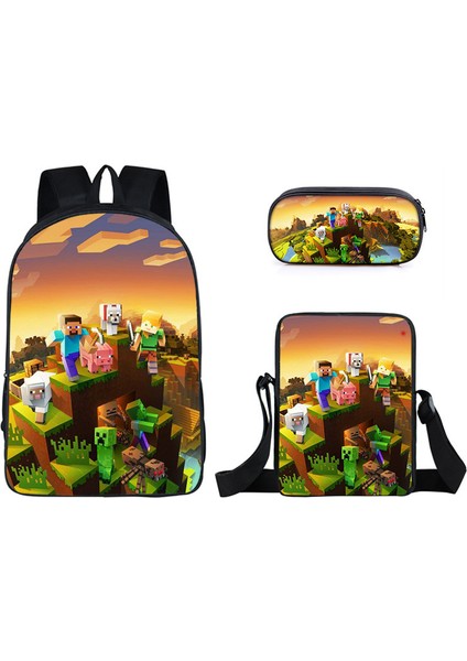 Ilkokul ve Ortaokul Öğrencileri Için My World Game Peripheral 3 Parça Okul Çantası (Yurt Dışından)