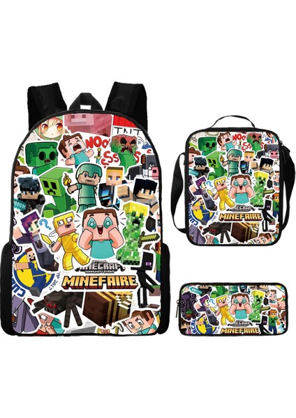 Ilkokul ve Ortaokul Öğrencileri Için My World Game Peripheral 3 Parça Okul Çantası (Yurt Dışından)