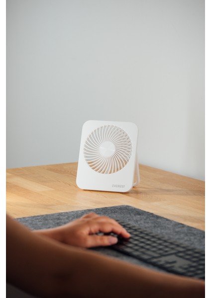 EFN-601 Beyaz 2000MAH 4 Kademeli 4000RPM Hız Metal Ayak Masaüstü USB Fan