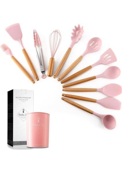 Ahşap Saplı Silikon Mutfak Ekipmanları 11li (Yurt Dışından)