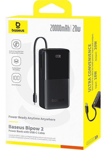 Bipow 2 Power Bank With Usb-C Cable 20000MAH 20W