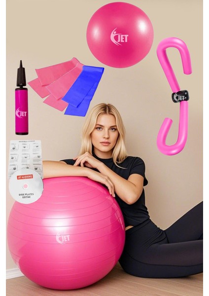 Ekonomik Pilates Seti 9 Parça Içeren Ev & Salon Tipi Plates Topu Seti 3 Lü Direnç Bandı Kelebek