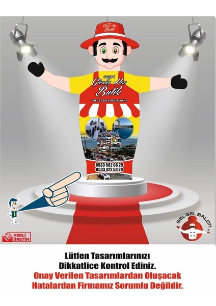 ÖZEL TASARIM VE BASKILAR İLE 3 METRE BOYUNDA MDF ALT TABLA PARAŞÜT KUMAŞ LED IŞIKLI REKLAM BALONU fiyatları
