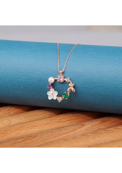 Rose Kalp Manolya 925 Ayar Gümüş Kadın Kolye