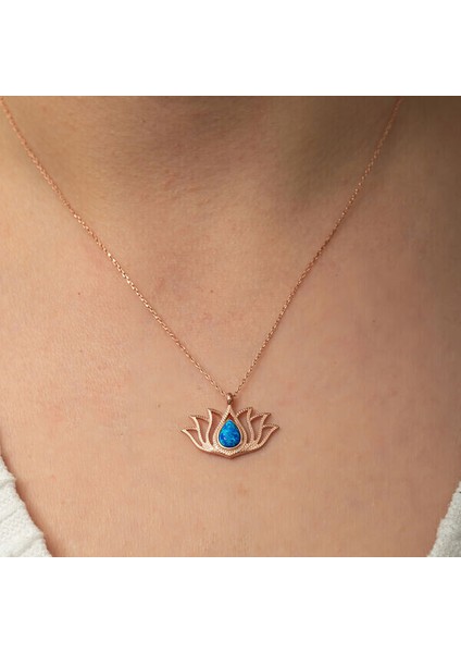 Opal Taşlı Rose Lotus Çiçeği 925 Ayar Gümüş Kadın Kolye