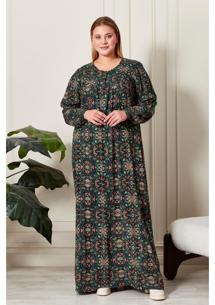 Kadın Büyük Beden Etnik Desen Robalı Elbise