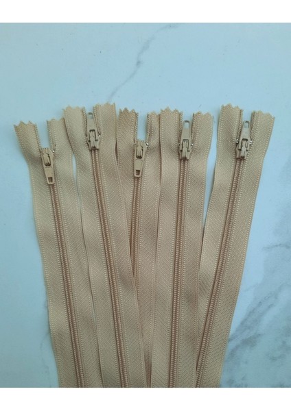 18 cm Naylon Fermuar - Paket Fermuar - 10 Adet -Koyu Krem