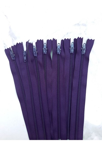 18 cm Naylon Fermuar - Fermuar - Paket Fermuar - 10 Adet - Mor Renk