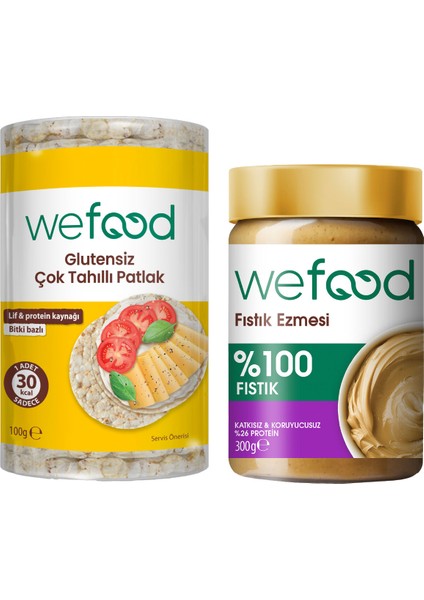 %100 Fıstık Ezmesi 300 gr + Wefood Glutensiz Çok Tahıllı Patlak 100 gr