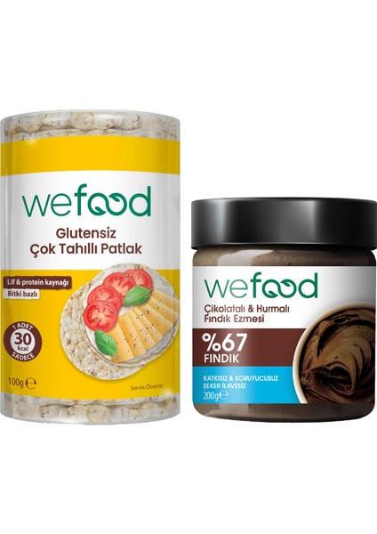 Çikolatalı Hurmalı Fındık Ezmesi 200 gr + Wefood Glutensiz Çok Tahıllı Patlak 100 gr
