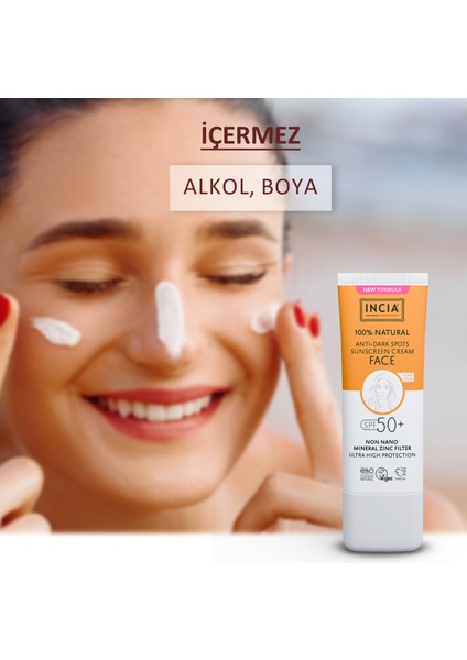 %100 Doğal Yüz Güneş Kremi Leke Karşıtı Aydınlık Görünüm Mineral Filtre Uva1 Uva2 Uvb Spf 50+ 30 ml modelleri