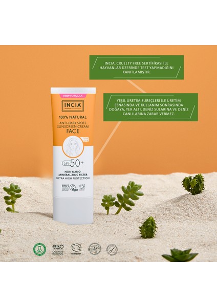 %100 Doğal Yüz Güneş Kremi Leke Karşıtı Aydınlık Görünüm Mineral Filtre Uva1 Uva2 Uvb Spf 50+ 30 ml