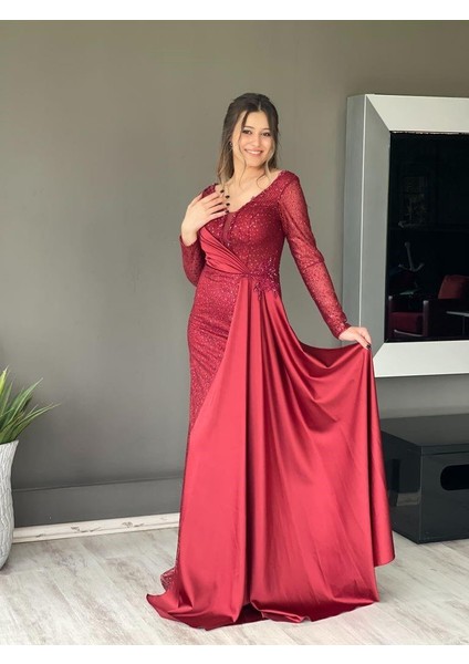 Uzun Kol Pileli Uzun Yeni Sezon Abiye Elbise MY4231 4231