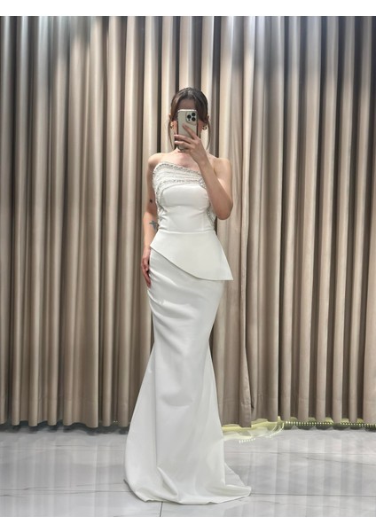 Beyaz Staplez Balık Model Taş Yaka Abiye 5270 fırsatları