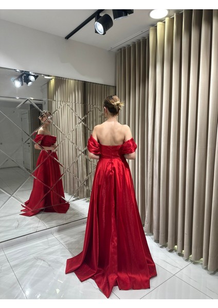 Kırmızı Yeni Sezon Taşlı Abiye 5318