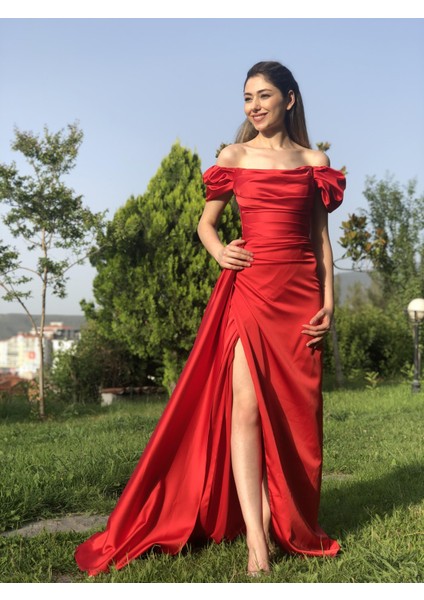 Kırmızı Kayık Yaka Abiye EN4858 4858 modelleri