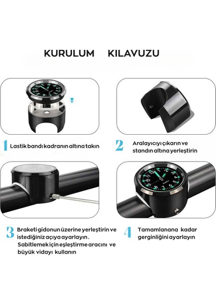 Evrensel Su Geçirmez Krom Bisiklet Gidon Saat Fosforlu Gösterge Motosiklet Saati Motor Aksesuarı