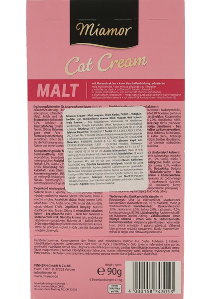 Petischo x Miamor Cat Cream Malt – Tüy Yumağı Önleyici Kedi Ödülü – 6X15 G modelleri
