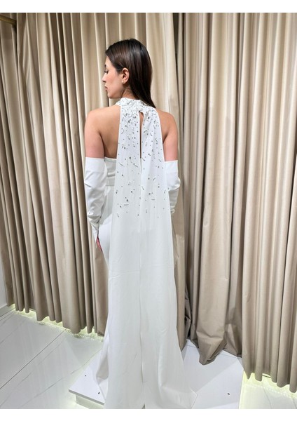 Beyaz Taş Işlemeli Balık Model Eldivenli Abiye 5165 indirimleri