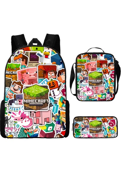 Ilkokul ve Ortaokul Öğrencileri Için My World Game Peripheral 3 Parça Okul Çantası (Yurt Dışından)