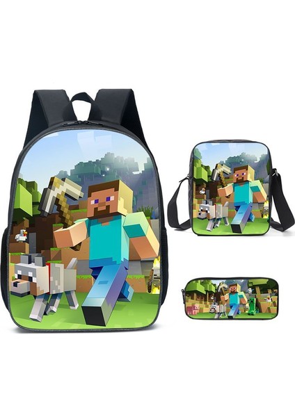Ilkokul ve Ortaokul Öğrencileri Için My World Game Peripheral 3 Parça Okul Çantası (Yurt Dışından)