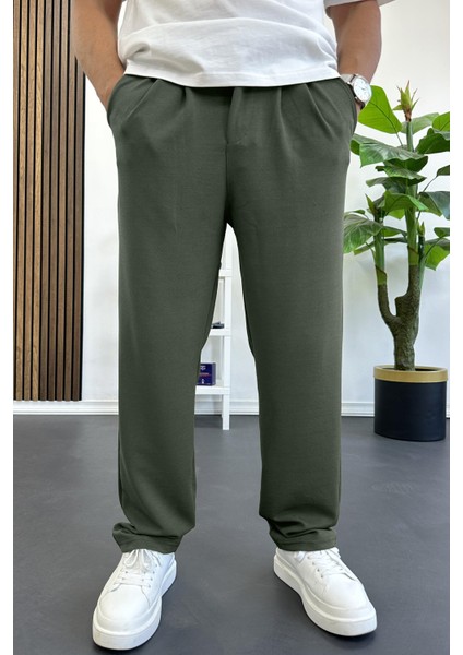 Erkek Rahat Kalıp Pileli Pantolon Yeşil EDW402