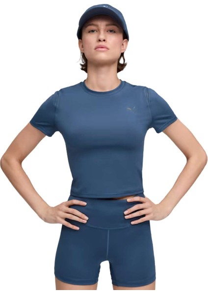 W Puma Shape Baby Tee Kadın Mavi Koşu Tişört