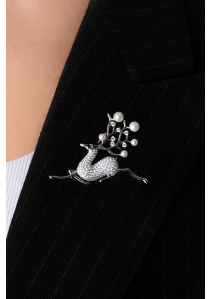 Ren Geyiği 18 Ayar Beyaz Altın Kaplama Gümüş Broş fiyatları