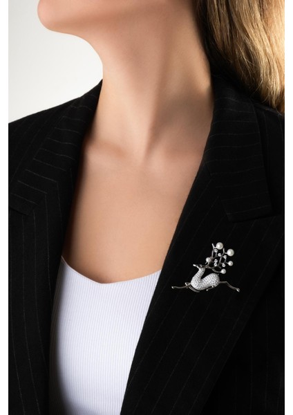 Ren Geyiği 18 Ayar Beyaz Altın Kaplama Gümüş Broş fırsatları