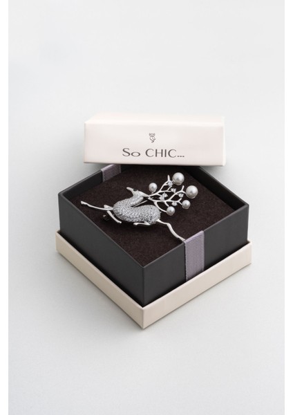 Ren Geyiği 18 Ayar Beyaz Altın Kaplama Gümüş Broş indirimleri