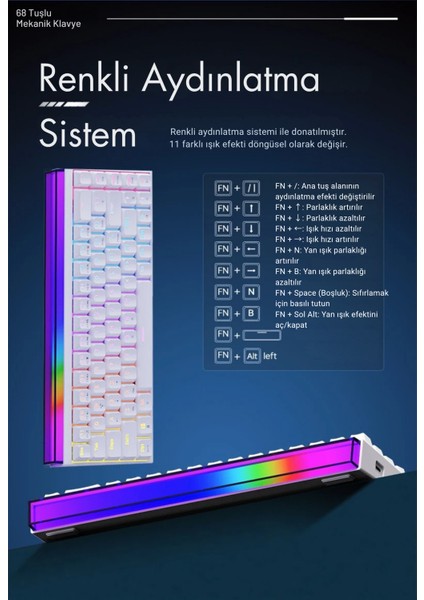 Nacodex Nk-68 Kontur Desenli Kablolu Ergonomik Mekanik Oyuncu Klavyesi-Ambiyans Aydınlatmalı modelleri