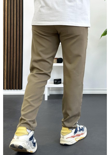 Erkek Slim Fit Beli Ipli Düğmeli Pantolon Kahverengi EDW403 modelleri
