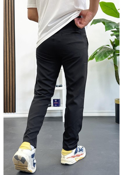 Erkek Slim Fit Beli Ipli Düğmeli Pantolon Siyah EDW403 modelleri