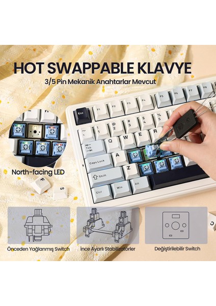 F99 3 Modlu Rgb Hot Swap Mekanik Reaper Switch Kablosuz Makrolu Klavye Lacivert