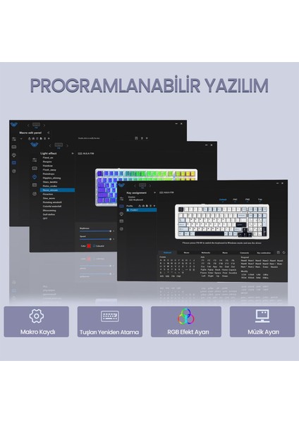 F99 3 Modlu Rgb Hot Swap Mekanik Reaper Switch Kablosuz Makrolu Klavye Lacivert