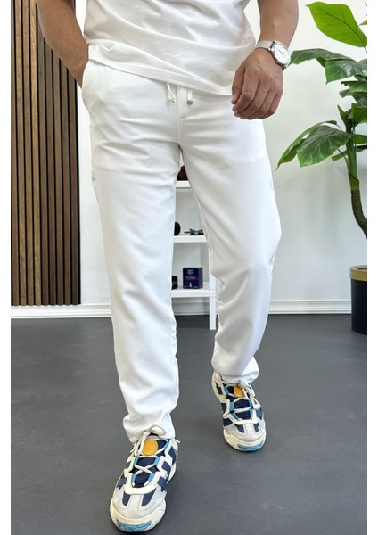 Erkek Slim Fit Beli Ipli Düğmeli Pantolon Beyaz EDW403 fiyatları