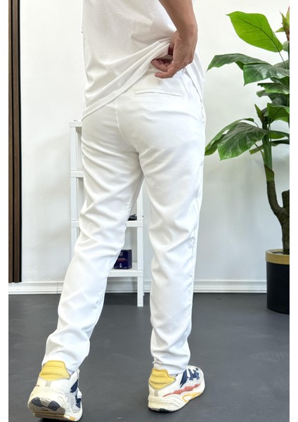 Erkek Slim Fit Beli Ipli Düğmeli Pantolon Beyaz EDW403 fırsatları