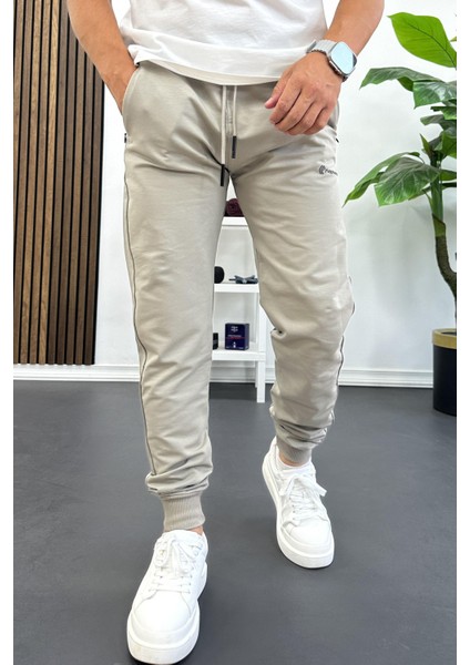 Erkek Regular Fit Dar Paça Lastik Paça Eşofman Altı Bej EDW406 fiyatları