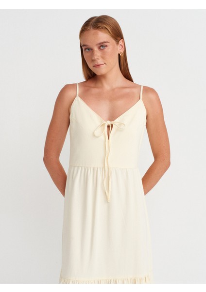 90575 Uzun Dekolte Denim Elbise-Sarı modelleri