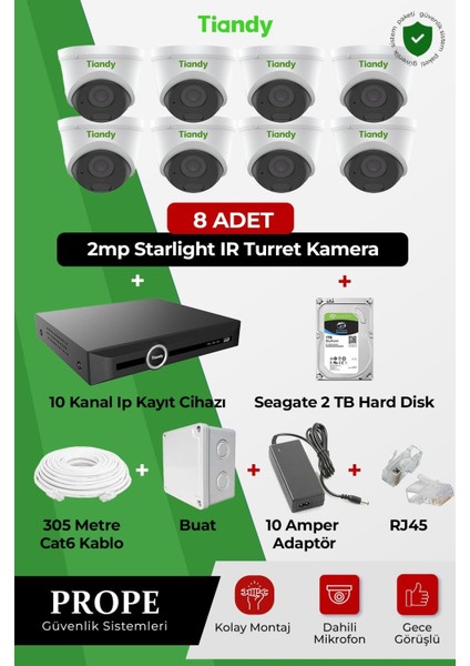 8 Kameralı Dome Ip Full Sistem Paketi