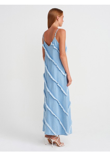 90574 Parçalı Uzun Denim Elbise-Mavi fiyatları