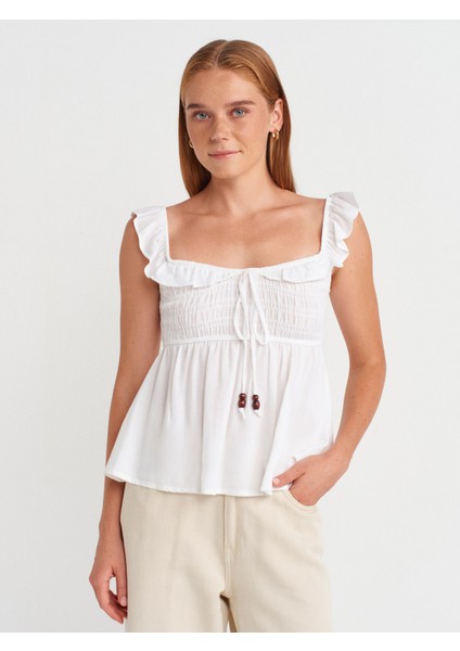 50873 Fırfırlı Bluz-Beyaz